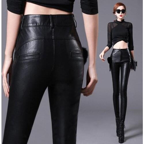 Skinny Genuine Leather Pants Womens Close-fitting Real Sheepskin Leather Pants OL Show Slim Leggings Pencil Pants Of Boots