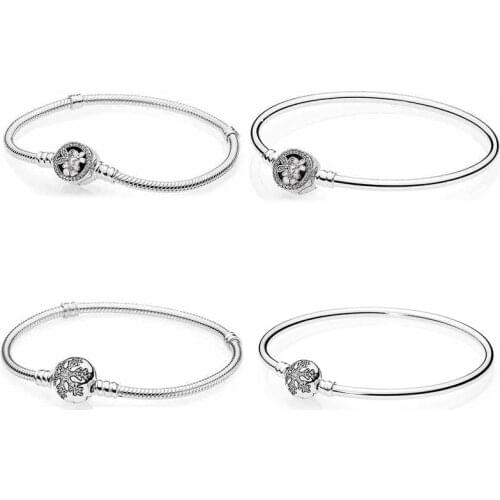 Original Snowflake Poetic Blooms Clasp With Crystal Snake Chain Bracelet Fit Pandora Bangle 925 Sterling Silver Charm Jewelry