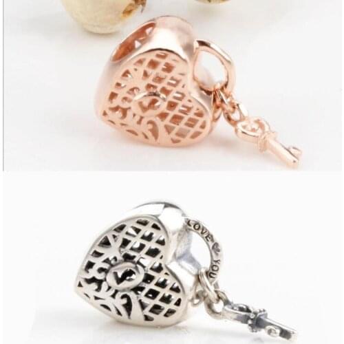 Authentic 925 Sterling Silver Beads Hollow Gold Lock Heart-shaped Lock Beads Fit Original Pandora Bracelet For Women Diy Jewelry