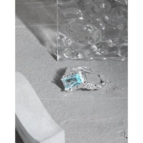 Real 925 Sterling Silver Sparkling White Blue Cubic Zirconia Rings For Women Accessories, Elegant Gold Color Ring Fine Jewelry