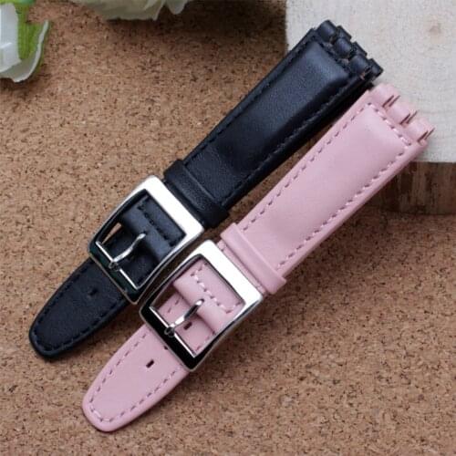 High Quality 17mm 19mm Waterproof Genuine Leather Watch Strap Band Black Brown White With Clasp for swatch wathcband