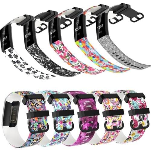 Flowers Print SmartWatch Band For Fitbit Charge 3 Quick Release Strap Breathable Bracelet Silicone Sport Band Smart Accessories