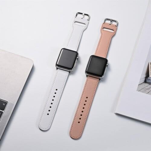 New Genuine Leather Watchband for Iwatch Series 6 5 4 3 2 1 44mm 42mm 38mm 40mm White Blue Pink Black Color Strap Fashion Buckle