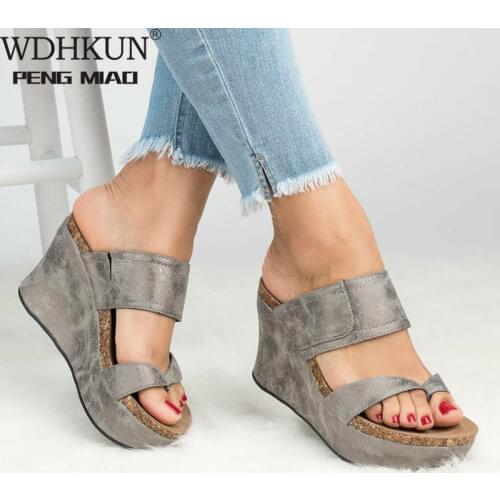 Women Sandals 2020 New Wedges Shoes Women Summer Sandals Wedge Heels Flip Flops Chaussures Femme Plus Size High Heels Sandals