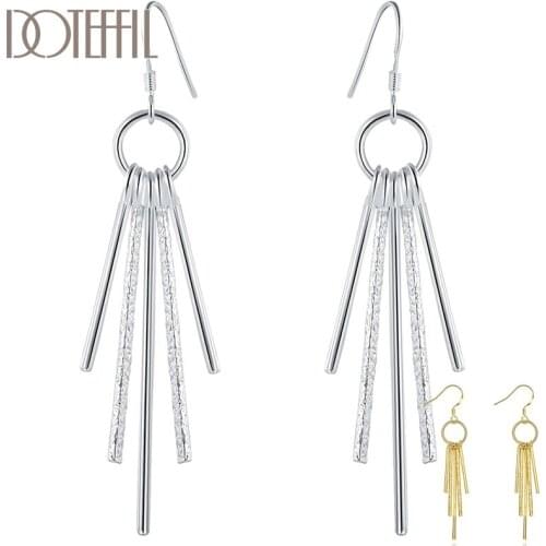 DOTEFFIL 925 Sterling Silver/Gold Five Pillars Earrings Fashion Woman Charm Round Drop Earrings Wedding Jewelry