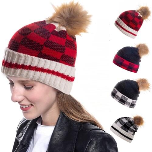 Hat Women Winter Soft Thick Lined Dual Layer Knitted Beanie With Faux Fur Pom Pom Hats Keep Warm Outdoor Leisure Sports Hat