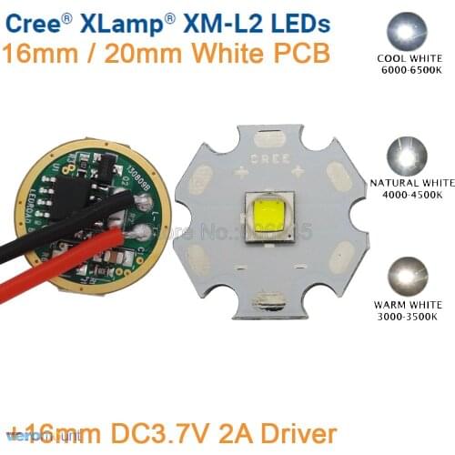 Cree XML2 XM-L2 T6 10W High Power LED Emitter Cool White Neutral White Warm White 16mm 20mm White PCB+ DC3.7V 2A Dimmable Driver