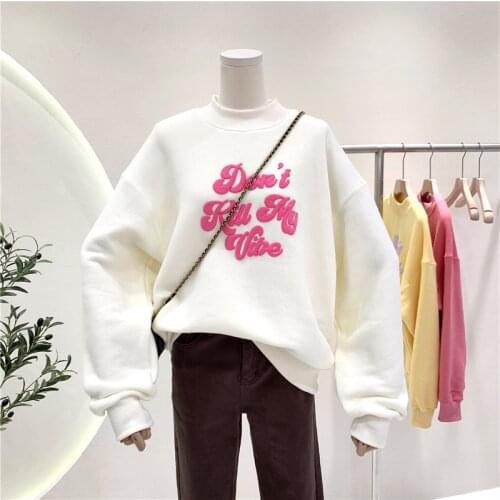 Kpop Fashion Letter Oversized Sweatshirts Vintage 90s Crewneck Long Sleeve Loose Hoodie Coat Girl White Pink Autumn Outfits Lady