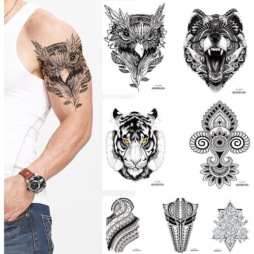 TRIBAL OWL TEMPORARY TATTOO, BIRD, BLACK, MENS, WOMENS, KIDS, TRANSFER, STICKER