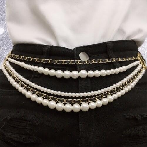 2021 luxury fashion ladies punk belly chain leather waist chain, retro pearl belt long necklace banquet party jewelry gift,new