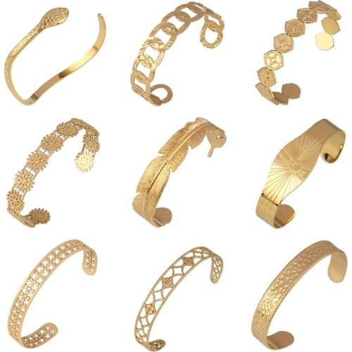 Women Stainless Steel Bracelets For Women Cuban Snake Bangle Bracelet Geometric Open Cuff Bracelet Punk Design Bracelet Jewelry