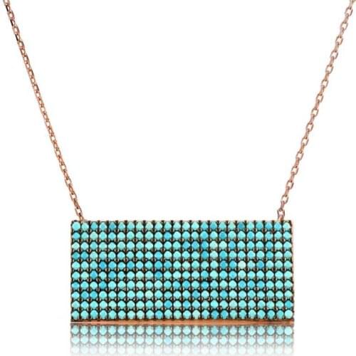 KUTAYDAN 925 Sterling Silver Blue Cubic Zirconia Rectangle Ladies Necklace