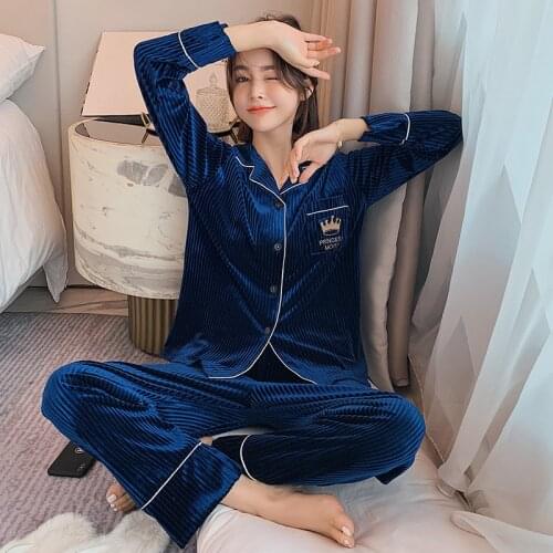 SLPBELY Women Velvet Pajamas Set Winter Long Sleeve Stripe Trousers Casual Girls Warm Loungewear Nightwear Homewear Sleepwears