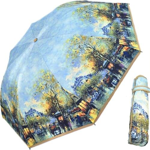 Folding Umbrella Van Gogh Painting Paris Street Umbrellas Umbrella Women 10K Parasol Silver coating uv Paraguas Double deck