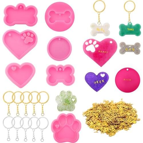 1Set Dog Tag Keychain Casting Silicone Mould Bone Shaped DIY Crafts Key Chain Pendant Making Tools Crystal Epoxy Resin Mold