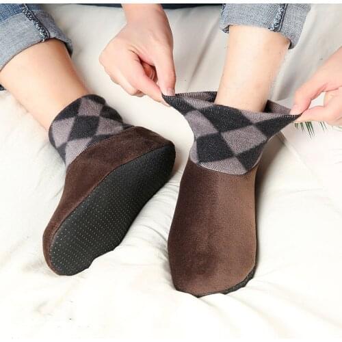 1 Pair Warm Women Men Socks Winter Floor Socks Double-faced Fleece Short Anti-skid Bed Socks Solid Indoor Warm Sock Slippers New
