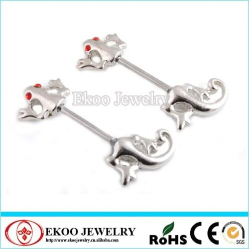 14 Gauge Body Jewelry Surgical Steel Lizard CZ Barbell Nipple Ring Lots of 6pcs