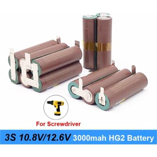 18650 HG2 3000mAh 20amps Battery for 10.8V 12.6V Screwdriver Battery Weld Soldering Strip 3S 3S2P 12.6V Battery Pack (customize)