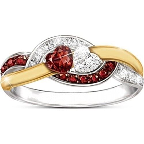 2021 New Trendy Designer Heart Red White Zircon Rings For Women Gold Silver Color Female Jewelry Birthday Party Valentine Gifts