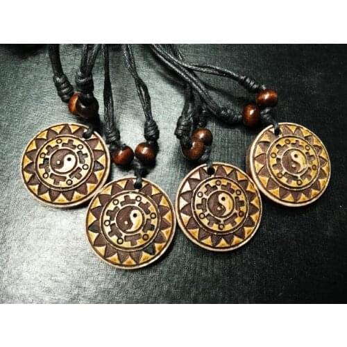 FREE SHIPPING 4 necklace Vintage Black Wax Cotton Cord round design biker jewelry