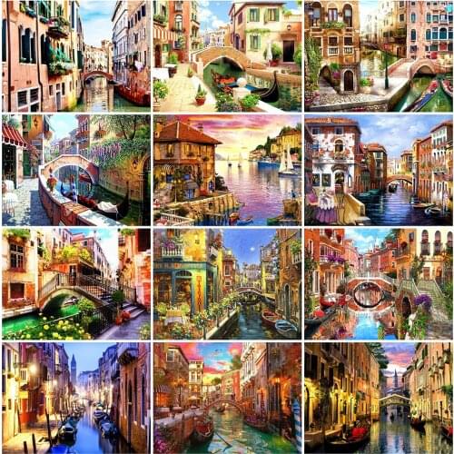 HUACAN Diamond Painting 5D Town Landscape Full Square Embroidery Scenery Handicraft Home Decoration Diamond Art