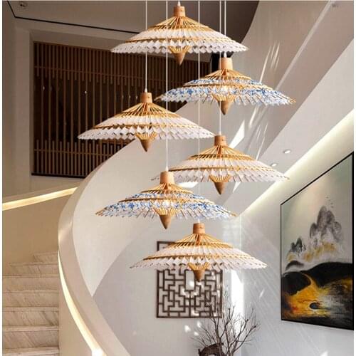 Asian Style Vertigo Bamboo Pendant Lamp Vintage Living Room Hanging Pendant Lights for Home Decor Coffee Shop Fixtures