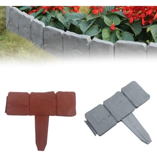 10pcs Garden Fence Border Decorative Flower Bed Edging Cobbled Stone Effect Plastic Outdoor Lawn Stakes DIY Palisade Fencing
