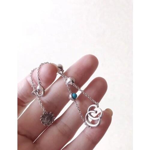 1:1 925 Sterling Silver European And American Classic Turquoise Crumpled Chrysanthemum Letter Pendant Bracelet Ladies Gift