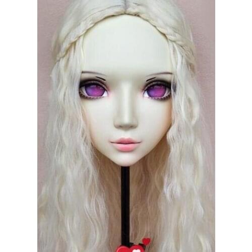Er-07)Female Sweet Girl Resin Half Head Kigurumi BJD Eyes Crossdress Cosplay Japanese Anime Role Lolita Mask With Fairy Ear