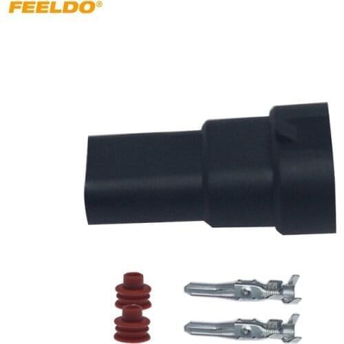 FEELDO 2Pcs Waterproof Auto HID Headlight Bulb Socket Connector For 9006/HB4 LED/HID Light 2Pin Way Plugs #AM6114