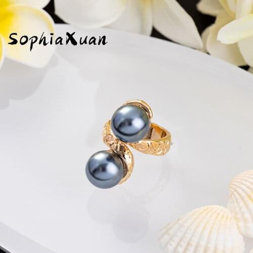 SophiaXuan Hawaiian Couple Rings New Design Polynesian Jewelry Green Pearl Finger Ring Fashion Rings 2021 Trend for Women Partys