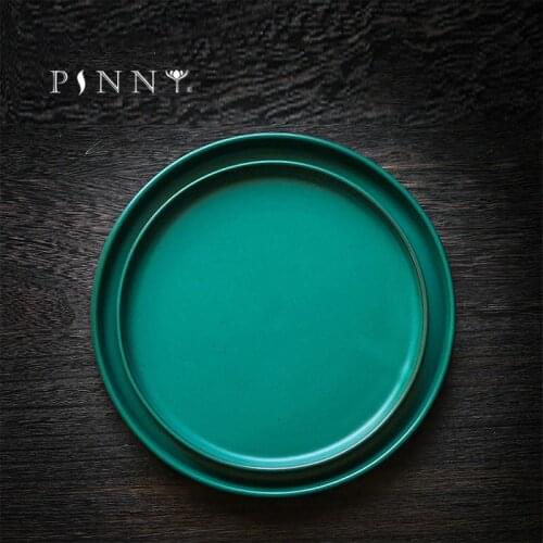 PINNY Japanese Style Coarse Pottery Tea Tray Ceramic Kung Fu Tea Table Retro Tea Ceremony Accessories