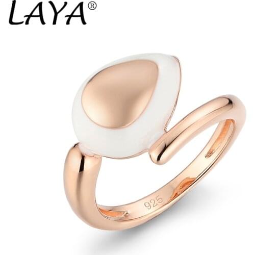 LAYA 925 Sterling Silver 2021 Fashion New Style Simple White Enamel Ring High Quality Luxury Jewelry Gift For Womens Parties