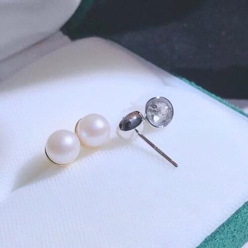 Trendy New 925 Sterling Silver Earrings Findings Settings Base Mountings Parts Mounts for Coral Pearls Agate Crystal Stones