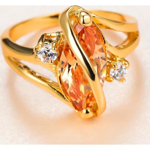 Trendy Female Champagne Crystal Big Ring Charm Gold Color Wedding Rings For Women Luxury Bride Leaf Zircon Engagement Ring