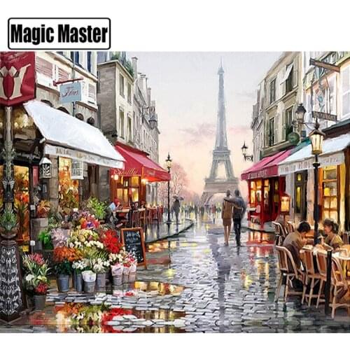 5D Full Round Diamond Embroidery Kit Pattern Diamond Painting Mosaic Bead Picture of Rhinestones Paris Landscape