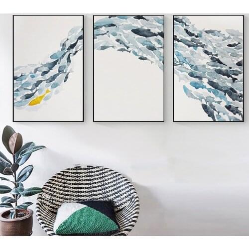 Nordic Simple Abstract Fish Group Posters and Prints Wall Art Canvas Painting Decorative Picture for Living Room Modern Home