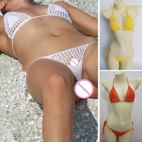 2020 New Handmade Crochet Micro Bikini G Thong String Beach Micro Swimwear Sexy Lingerie Sets Hot Sale