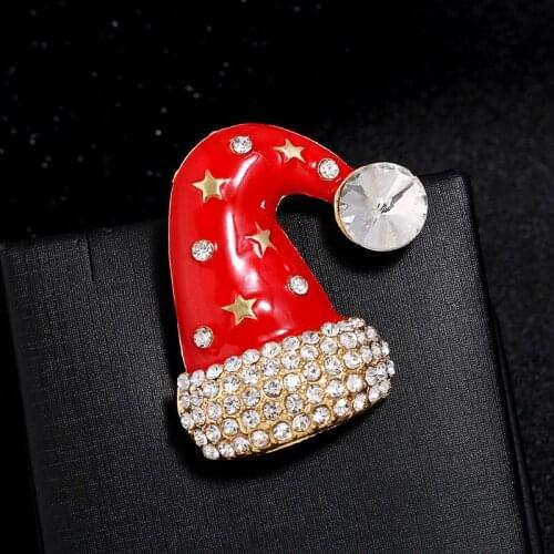New Christmas Santa Claus Christmas Socks Hat Sock Rhinestone Brooches For Women Gift enamel pin