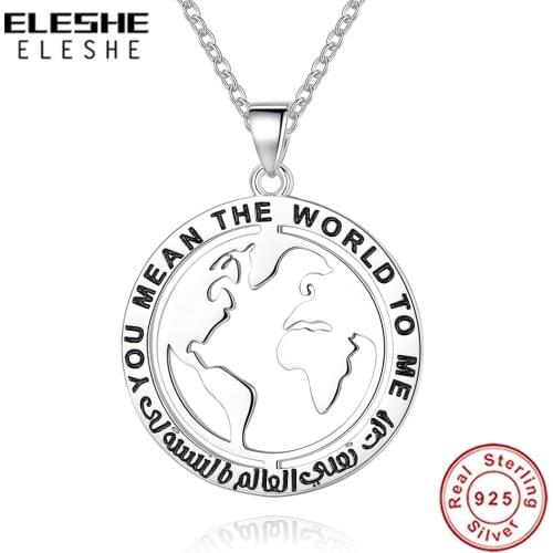 ELESHE 925 Sterling Silver Travel World Map Pendant Necklace for Women You Mean The World To Me Fine Necklaces Christmas Jewelry