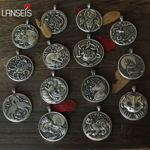 14pcs wholesale piece celt symbol animal pendant necklace Double sided pendant
