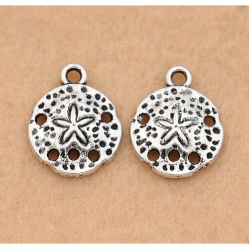 KJjewel Antique Silver Plated Starfish Shell Charms Pendant fit European Bracelets Jewelry Making Accessories DIY 16x13mm
