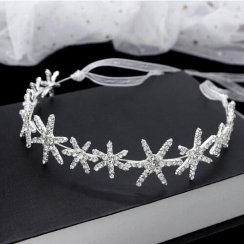 Sliver Rhinestone Star Hairband for Women Sweet Wedding Hair Accessories Tiara Elegant Girls Headband Headwear Earrings Jewelry