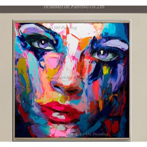 Professional Artist Handmade Painting on Canvas Nielly Francoise Abstract Portrait Women Blue Face Oil Painting Wall Decor