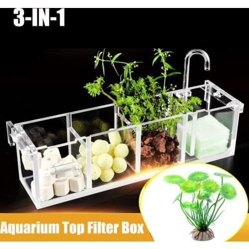 3-in-1 Transparent Acrylic Aquarium Filter Boxes External Hanging Water Purifier for Aquarium Fish Tank Box