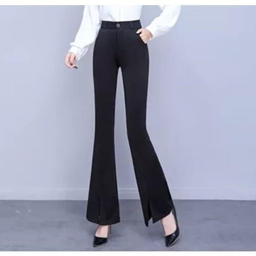 Front slit straight pants womens black high-waisted micro-flared pants were thin 2021 summer thin casual wide-leg pants