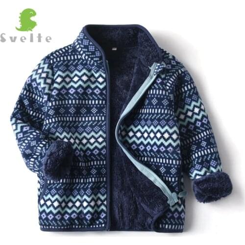 SVELTE 2-12 Yrs Kids Polar Fleece Printed Jacket Boy Lining Fur Heavyweight Sweater Coat for Winter