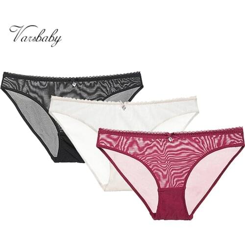 Varsbaby sexy yarn transparent underwear low-waist briefs solid S-XXL panties 3pcs/lots for young women