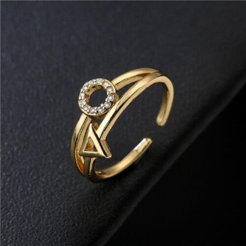 Unique Design Round Triangle Geometric Cubic Zirconia Ring For Women Girl Gold Color Open Ring Female Party Jewelry