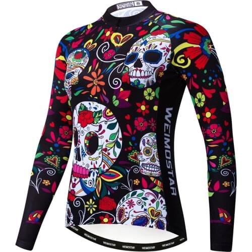 Long Sleeve Cycling Jerseys Women Bicycle Clothing Skull Quick Dry Mountain Bike Clothes For Sports